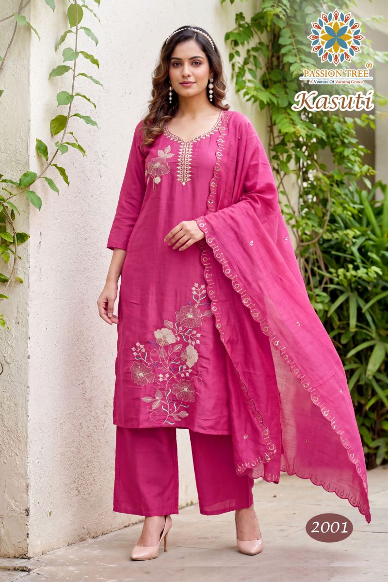 Kasuti Vol 2 By Passion Tree Mal Chanderi Beads Embroidered Kurti With Bottom Dupatta Catalog — Wholesale Kurtis, Passion Tree wholesale from Surat — view 6