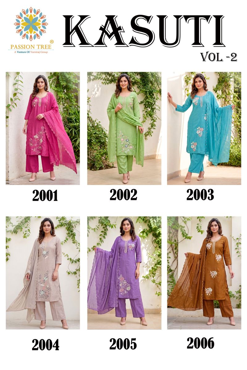 Kasuti Vol 2 By Passion Tree Mal Chanderi Beads Embroidered Kurti With Bottom Dupatta Catalog — Wholesale Kurtis, Passion Tree wholesale from Surat — view 8