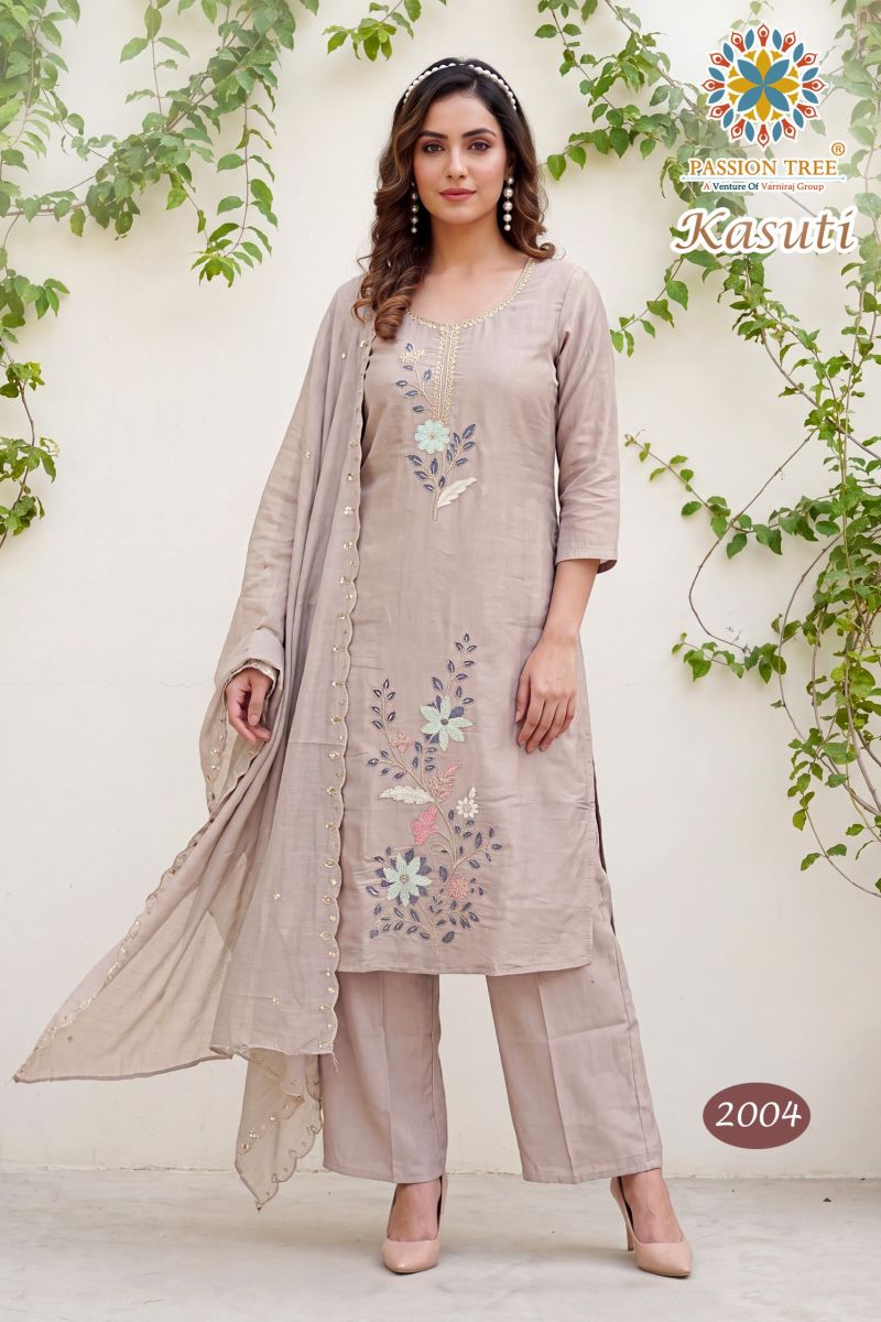 Kasuti Vol 2 By Passion Tree Mal Chanderi Beads Embroidered Kurti With Bottom Dupatta Catalog — Wholesale Kurtis, Passion Tree wholesale from Surat — view 4