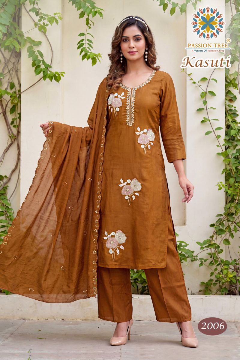 Kasuti Vol 2 By Passion Tree Mal Chanderi Beads Embroidered Kurti With Bottom Dupatta Catalog — Wholesale Kurtis, Passion Tree wholesale from Surat — view 3