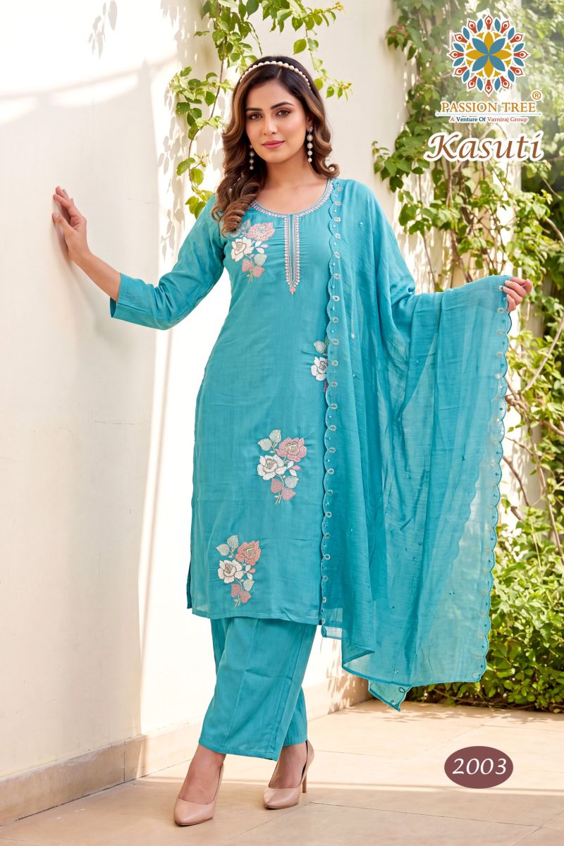 Kasuti Vol 2 By Passion Tree Mal Chanderi Beads Embroidered Kurti With Bottom Dupatta Catalog — Wholesale Kurtis, Passion Tree wholesale from Surat — view 2