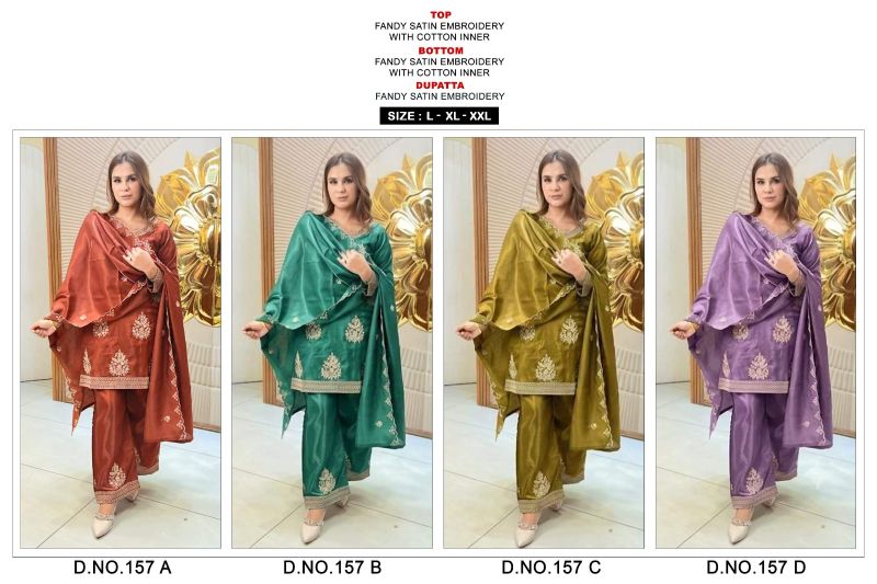 Khas 157 A To D Fandy Satin Embroidered Designer Salwar Kameez Catalog — Wholesale Salwar Suits, Khash Fashion wholesale from Surat — Photo 4