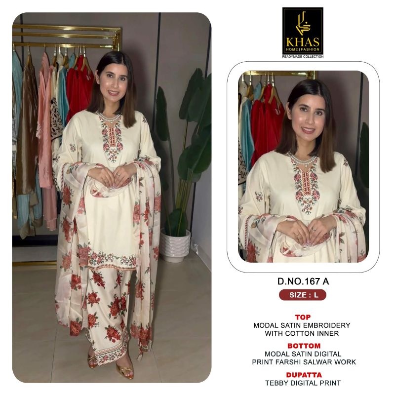 Khas 167 A And B Modal Satin Embroidered Designer Salwar Kameez Catalog — Wholesale Salwar Suits, Khash Fashion wholesale from Surat — Photo 3