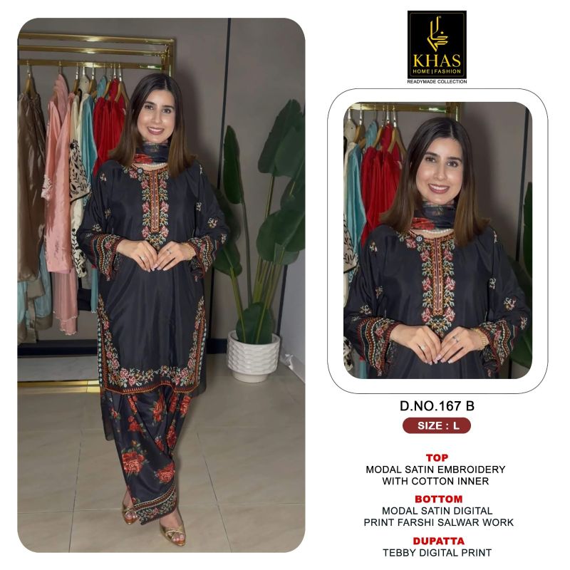 Khas 167 A And B Modal Satin Embroidered Designer Salwar Kameez Catalog