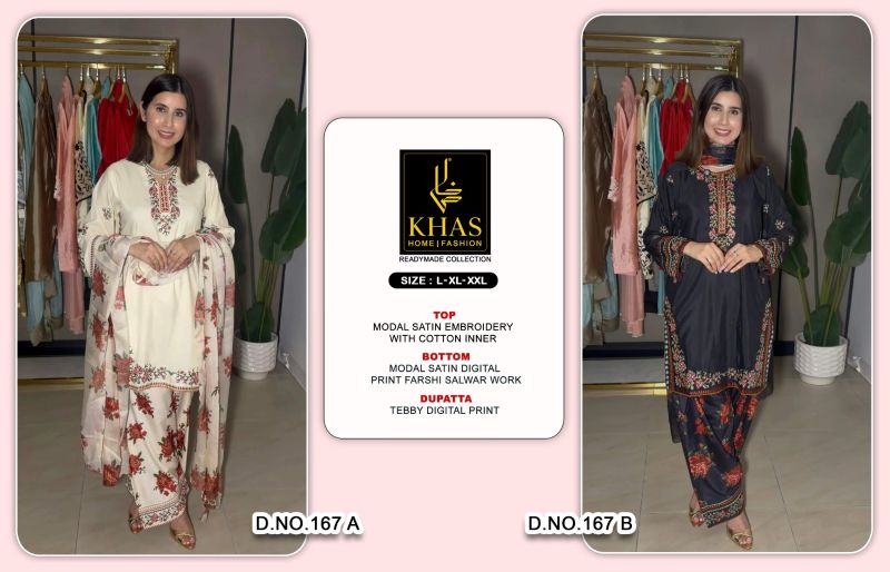 Khas 167 A And B Modal Satin Embroidered Designer Salwar Kameez Catalog — Wholesale Salwar Suits, Khash Fashion wholesale from Surat — Photo 4
