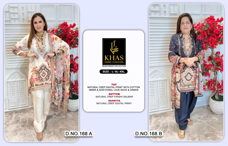 Khas 168 A And B Crepe Digital Print Designer Salwar Kameez Catalog — Wholesale Salwar Suits, Khas wholesale from Surat — Photo 3