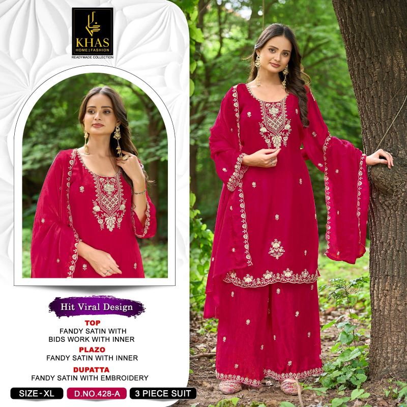 Khas 428 A And B Fandy Satin Beads Embroidered Salwar Kameez Collection — Wholesale Salwar Suits, Khash Fashion wholesale from Surat — Photo 2