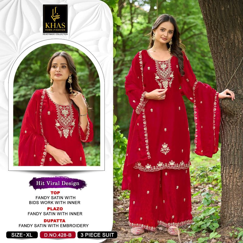 Khas 428 A And B Fandy Satin Beads Embroidered Salwar Kameez Collection