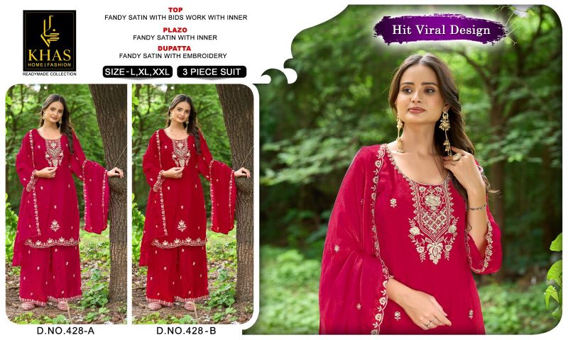 Khas 428 A And B Fandy Satin Beads Embroidered Salwar Kameez Collection — Wholesale Salwar Suits, Khash Fashion wholesale from Surat — Photo 3