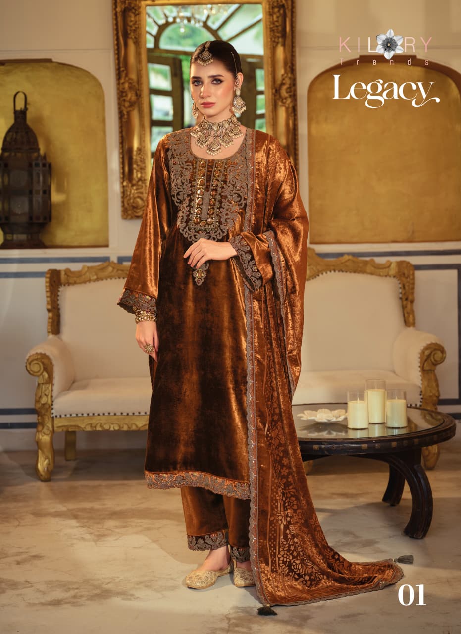Kilory Legacy Wholesale Pure Velvet Embroidered Salwar Suit Collection — Wholesale Salwar Suits, Kilory Trends wholesale from Surat — Photo 6