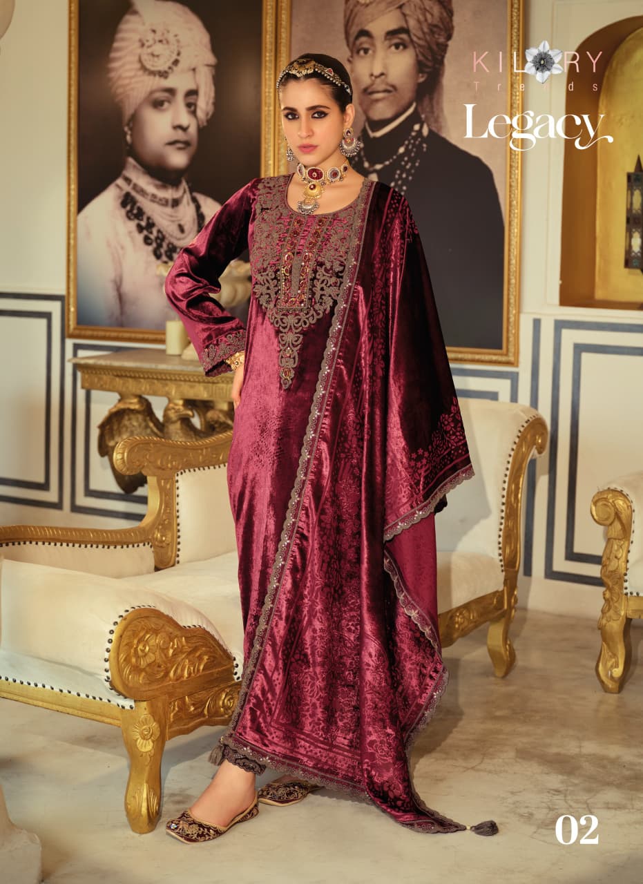 Kilory Legacy Wholesale Pure Velvet Embroidered Salwar Suit Collection