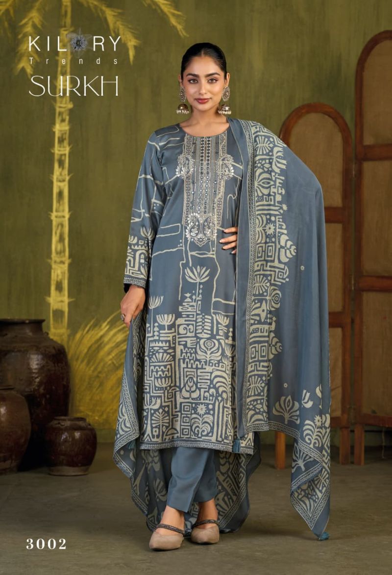 Kilory Surkh Gaji Silk Digital Print Embroidered Salwar Kameez Catalog