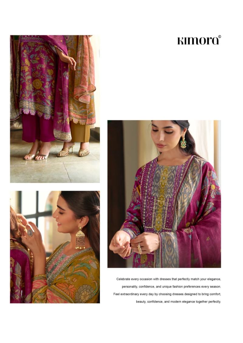 Kimora Sajna Sawarna Muslin Shimmer Digital Print Handwork Salwar Kameez — Wholesale Salwar Suits, Kimora wholesale from Surat — view 3