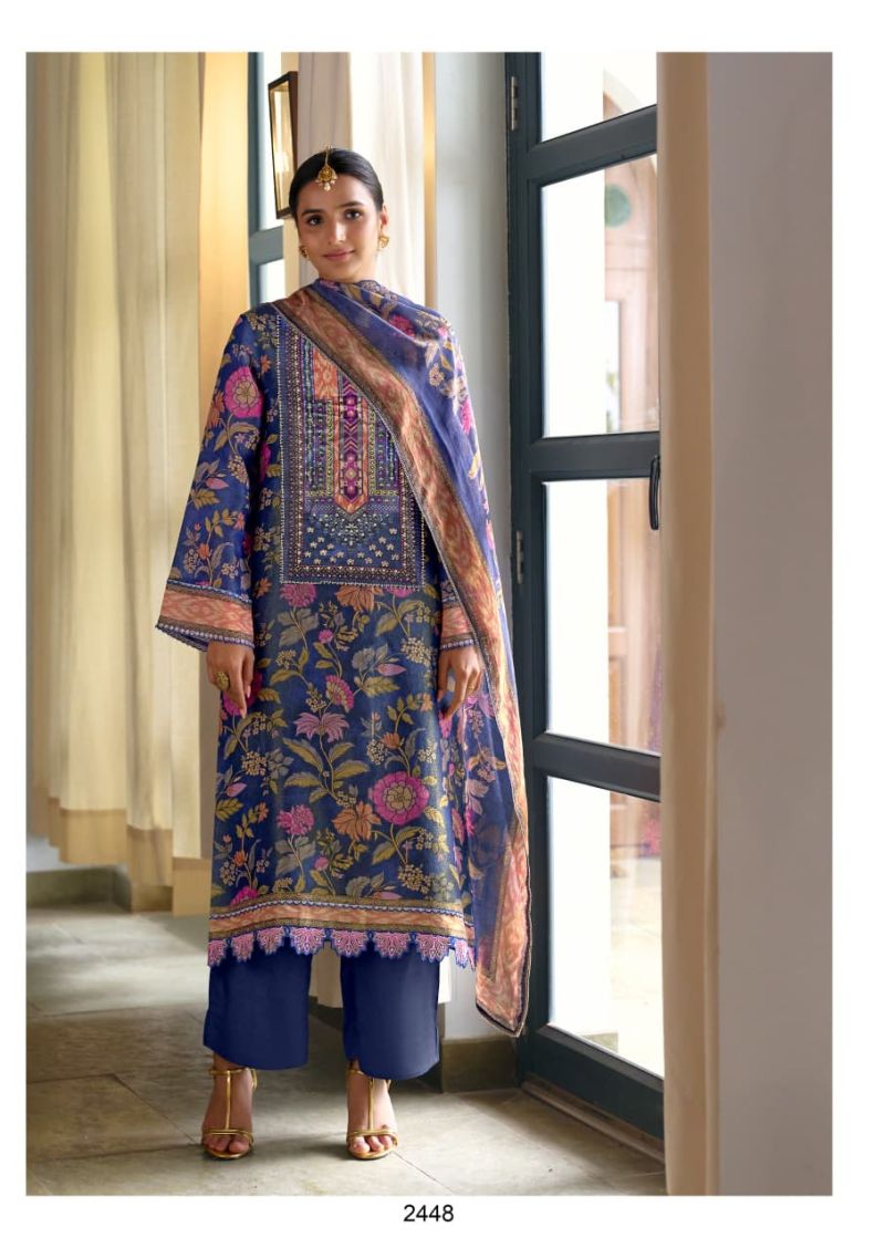 Kimora Sajna Sawarna Muslin Shimmer Digital Print Handwork Salwar Kameez — Wholesale Salwar Suits, Kimora wholesale from Surat — view 2