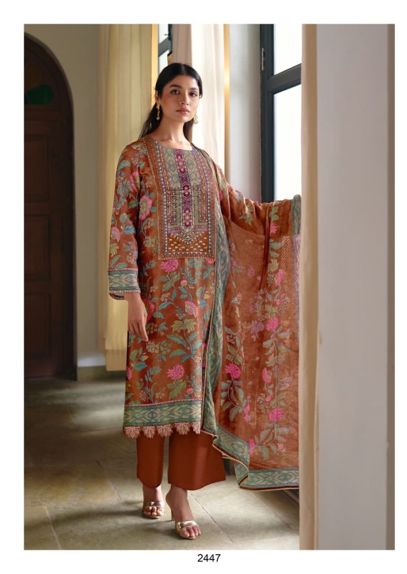 Kimora Sajna Sawarna Muslin Shimmer Digital Print Handwork Salwar Kameez — Wholesale Salwar Suits, Kimora wholesale from Surat — view 8