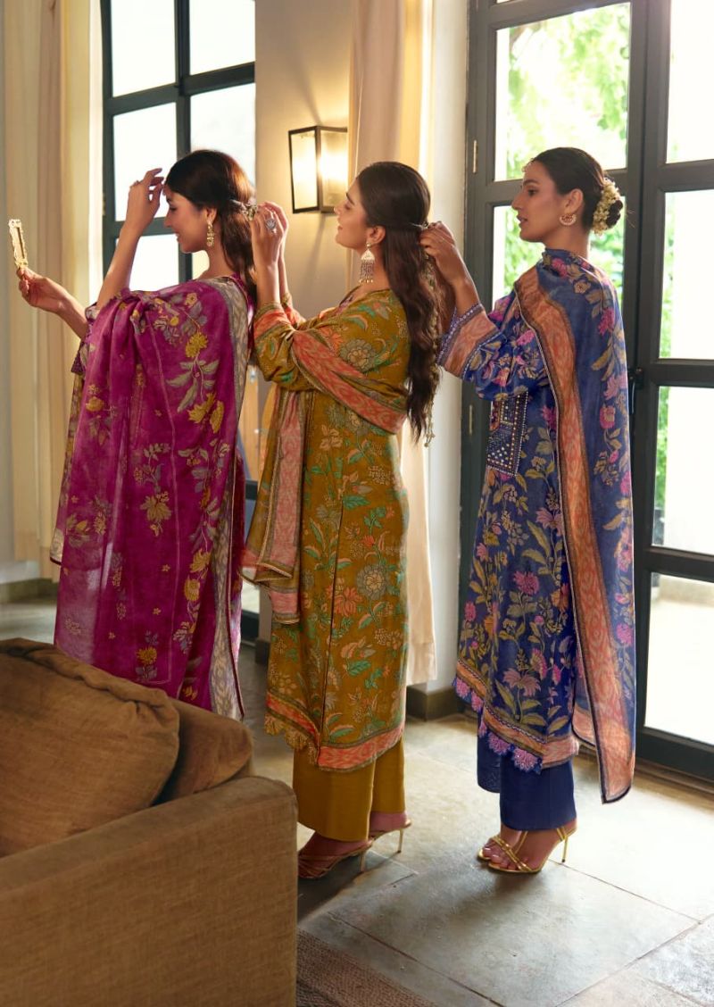 Kimora Sajna Sawarna Muslin Shimmer Digital Print Handwork Salwar Kameez — Wholesale Salwar Suits, Kimora wholesale from Surat — view 6