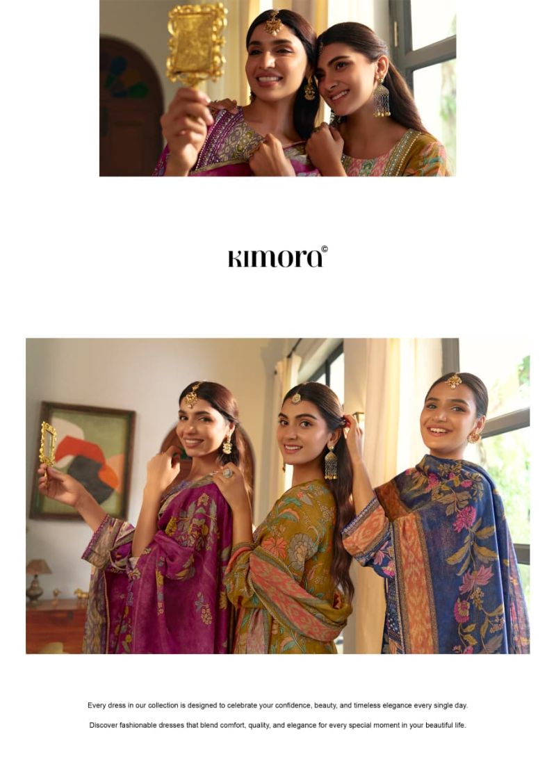 Kimora Sajna Sawarna Muslin Shimmer Digital Print Handwork Salwar Kameez — Wholesale Salwar Suits, Kimora wholesale from Surat — view 5