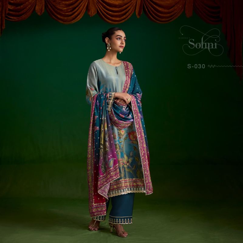 Kimora Sohni Sufi Zari Silk Digital Print Hand Work Salwar Kameez Collection — Wholesale Salwar Suits, Kimora wholesale from Surat — view 4