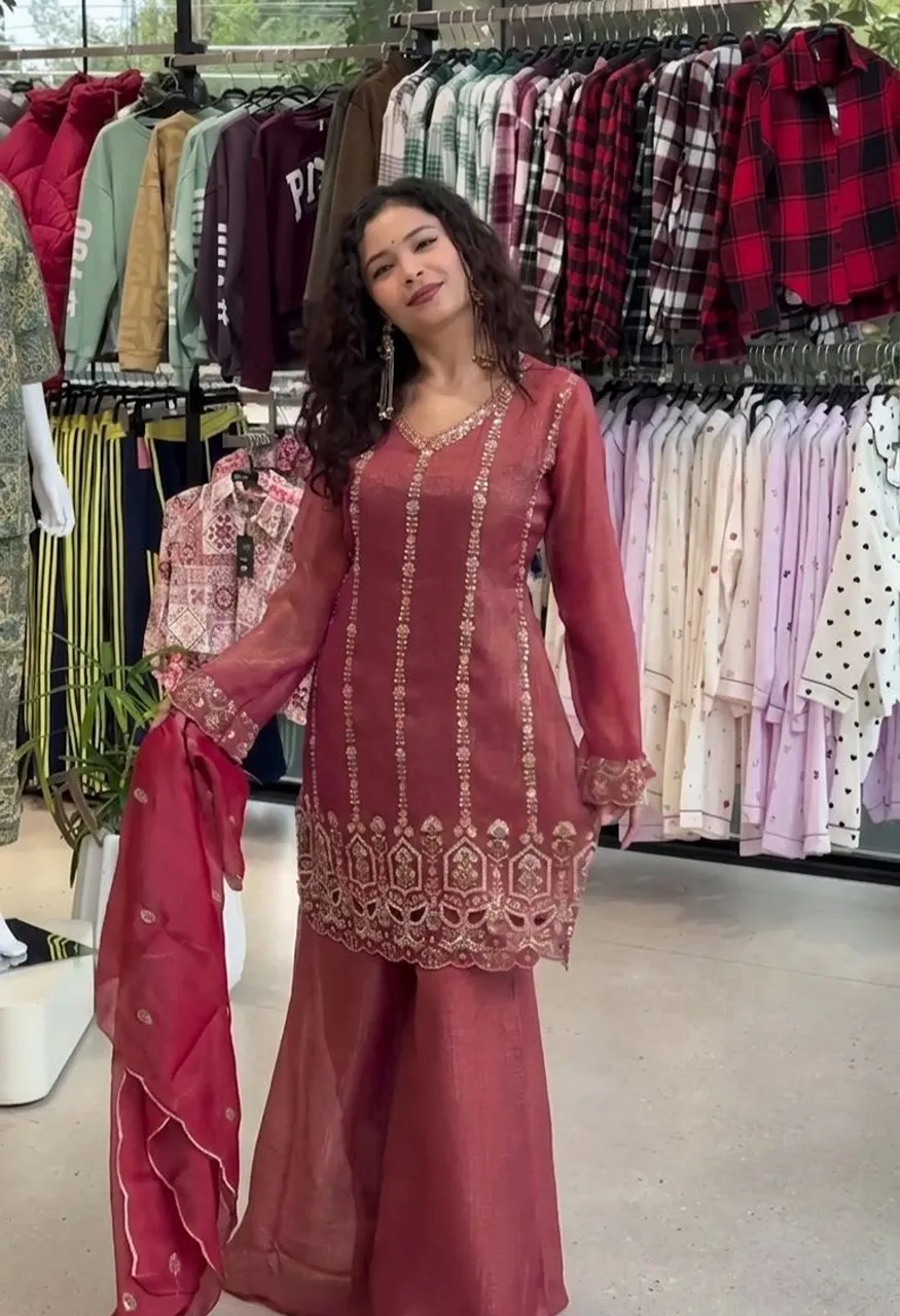 LG Leembogee Be 454 Designer Beads Sequence Embroidered Top Palazzo Dupatta Set — Wholesale Kurtis, Vardan Ethnic wholesale from Surat — Photo 2