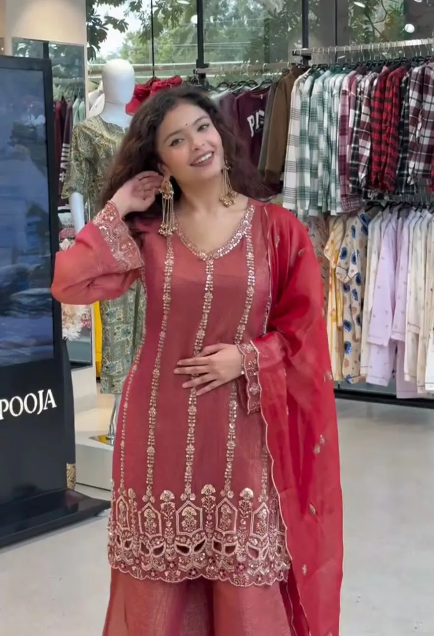 LG Leembogee Be 454 Designer Beads Sequence Embroidered Top Palazzo Dupatta Set — Wholesale Kurtis, Vardan Ethnic wholesale from Surat — Photo 3