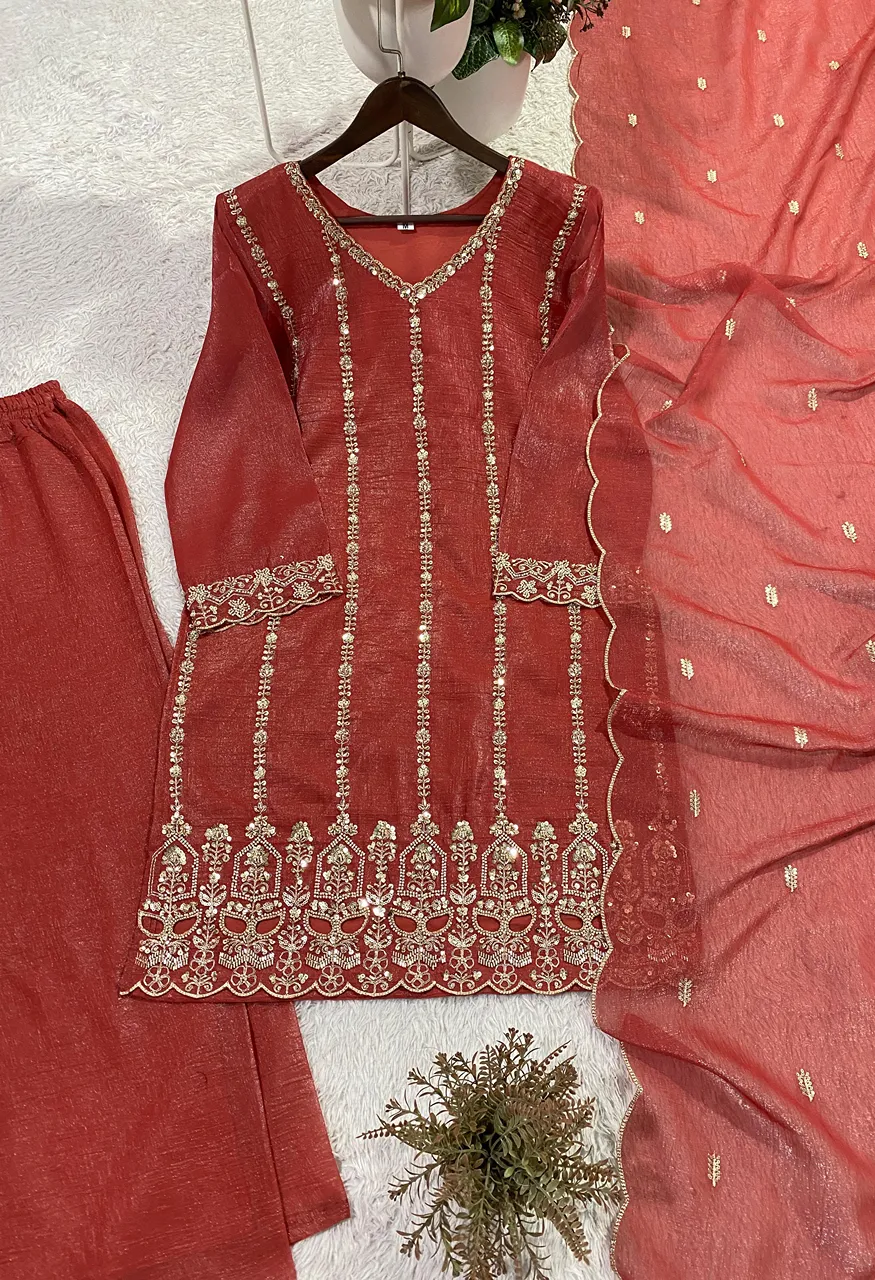 LG Leembogee Be 454 Designer Beads Sequence Embroidered Top Palazzo Dupatta Set — Wholesale Kurtis, Vardan Ethnic wholesale from Surat — Photo 4