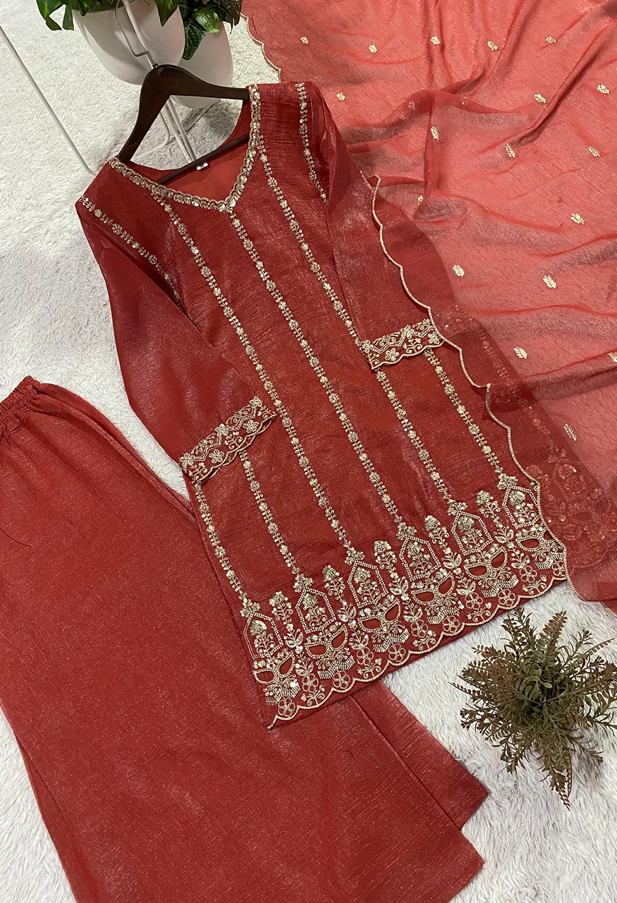 LG Leembogee Be 454 Designer Beads Sequence Embroidered Top Palazzo Dupatta Set — Wholesale Kurtis, Vardan Ethnic wholesale from Surat — Photo 6