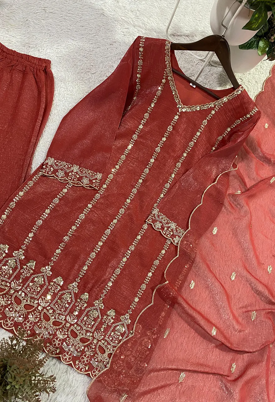 LG Leembogee Be 454 Designer Beads Sequence Embroidered Top Palazzo Dupatta Set — Wholesale Kurtis, Vardan Ethnic wholesale from Surat — Photo 7