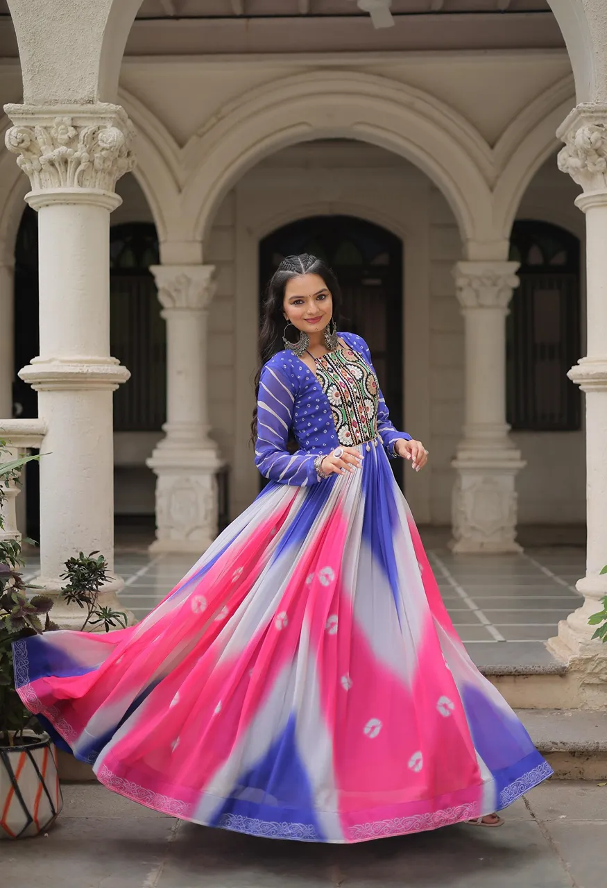 Cotton Printed Lehenga Choli with Kutchi Gamthi Embroidery Real Mirror Work — Singles, Vardan Ethnic wholesale from Surat — view 2