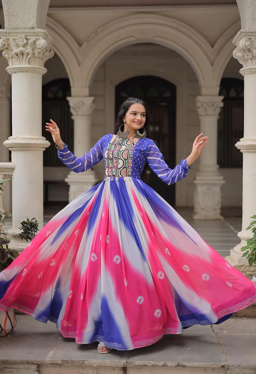 Cotton Printed Lehenga Choli with Kutchi Gamthi Embroidery Real Mirror Work — Singles, Vardan Ethnic wholesale from Surat — view 5