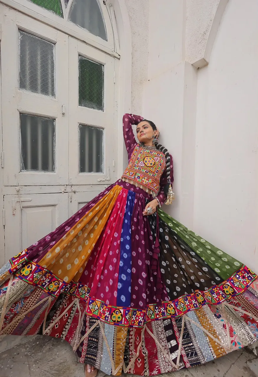 Lw 7138 Georgette Printed Kutchi Gamthi Work Designer Lehenga Blouse Set — Singles, Vardan Ethnic wholesale from Surat — Photo 2