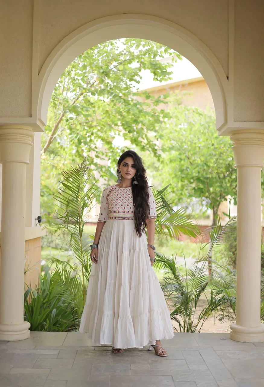 Live Wear LW-9346 Premium Kora Cotton Gown — Wholesale Kurtis, Vardan Ethnic wholesale from Surat — Photo 2