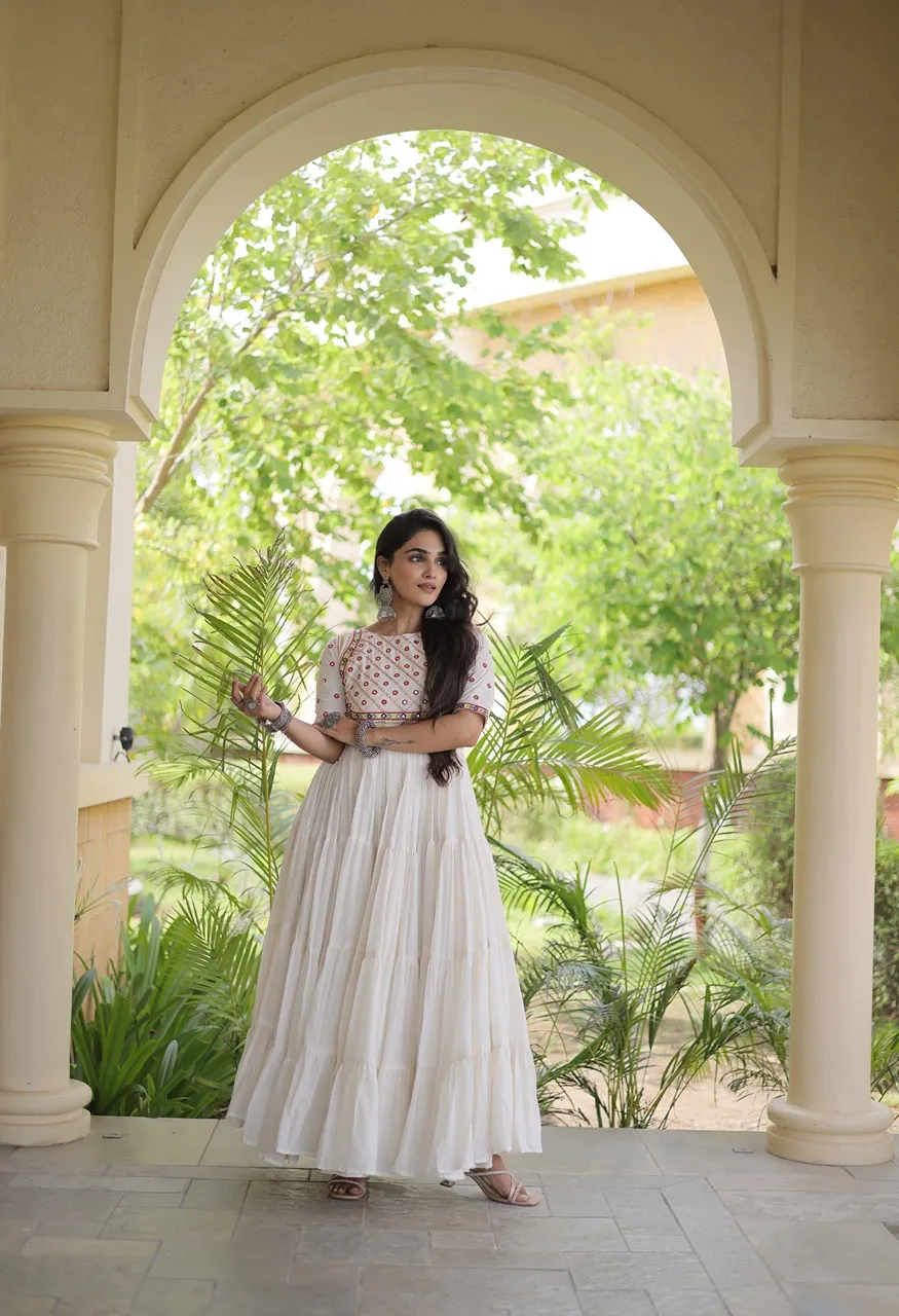 Live Wear LW-9346 Premium Kora Cotton Gown — Wholesale Kurtis, Vardan Ethnic wholesale from Surat — Photo 3