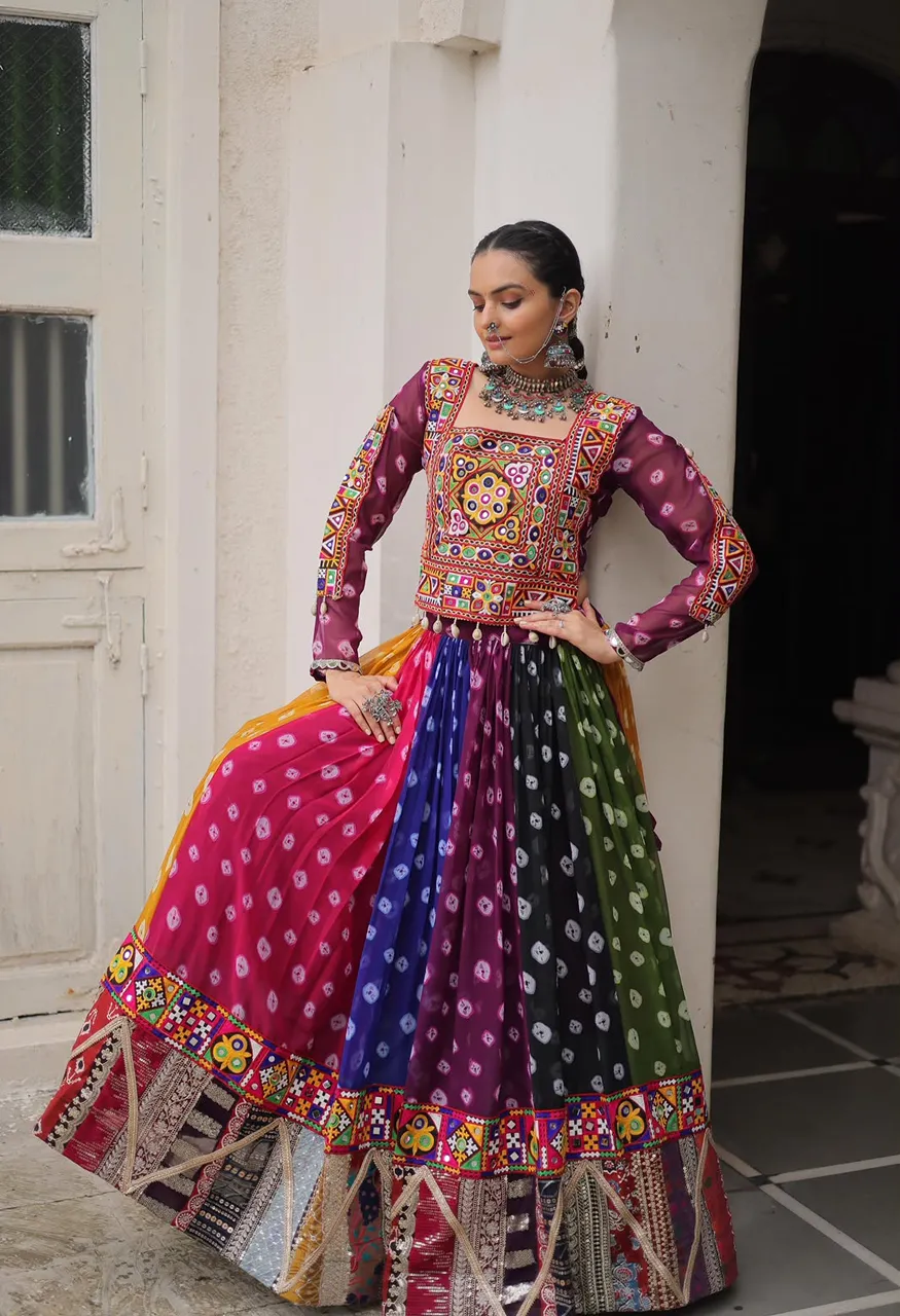 Lw 7138 Georgette Printed Kutchi Gamthi Work Designer Lehenga Blouse Set — Singles, Vardan Ethnic wholesale from Surat — Photo 5
