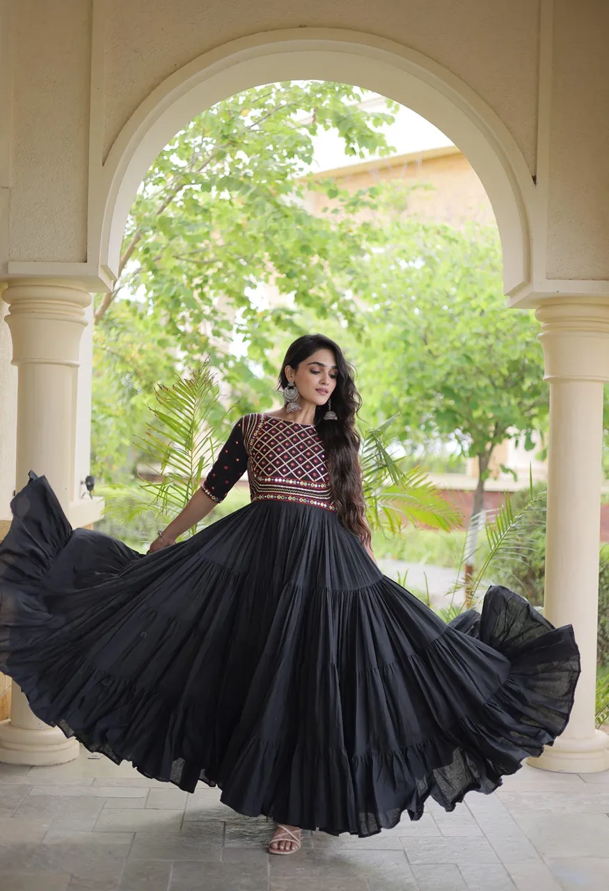 Live Wear LW-9346 Premium Kora Cotton Gown — Wholesale Kurtis, Vardan Ethnic wholesale from Surat — Photo 6