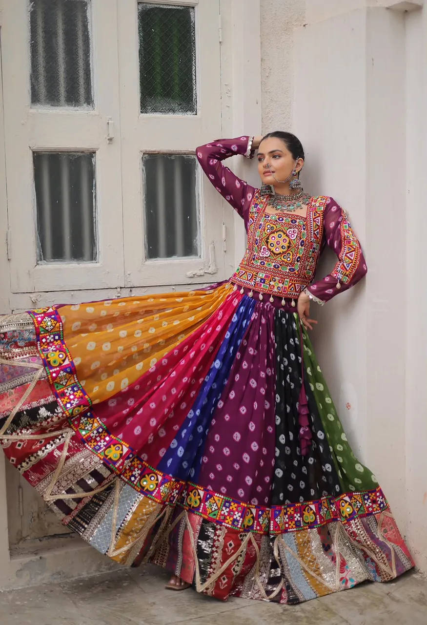 Lw 7138 Georgette Printed Kutchi Gamthi Work Designer Lehenga Blouse Set — Singles, Vardan Ethnic wholesale from Surat — Photo 7