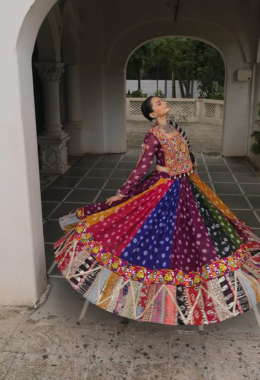Lw 7138 Georgette Printed Kutchi Gamthi Work Designer Lehenga Blouse Set — Singles, Vardan Ethnic wholesale from Surat — Photo 8