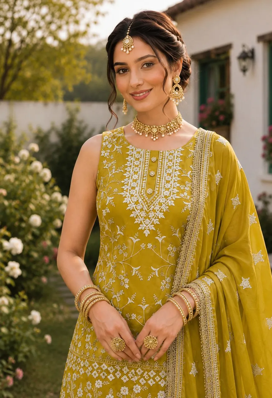 Vihanika Premium Georgette Embroidered 3 Piece Suit with Palazzo &amp; Dupatta Set