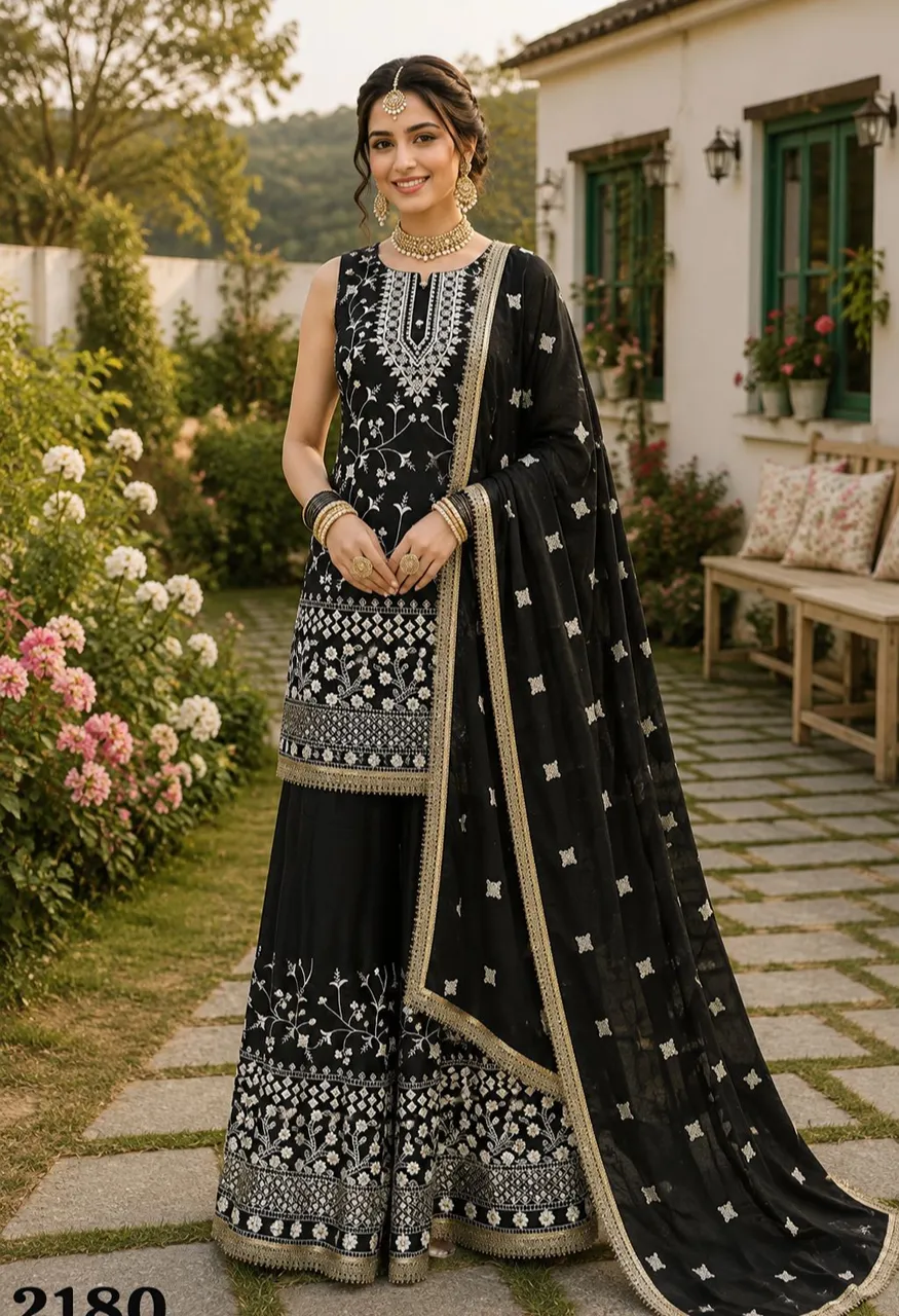 Vihanika Premium Georgette Embroidered 3 Piece Suit with Palazzo & Dupatta Set — Wholesale Kurtis, Mrudangi wholesale from Surat — Photo 10