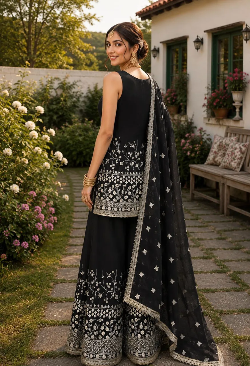 Vihanika Premium Georgette Embroidered 3 Piece Suit with Palazzo & Dupatta Set — Wholesale Kurtis, Mrudangi wholesale from Surat — Photo 2