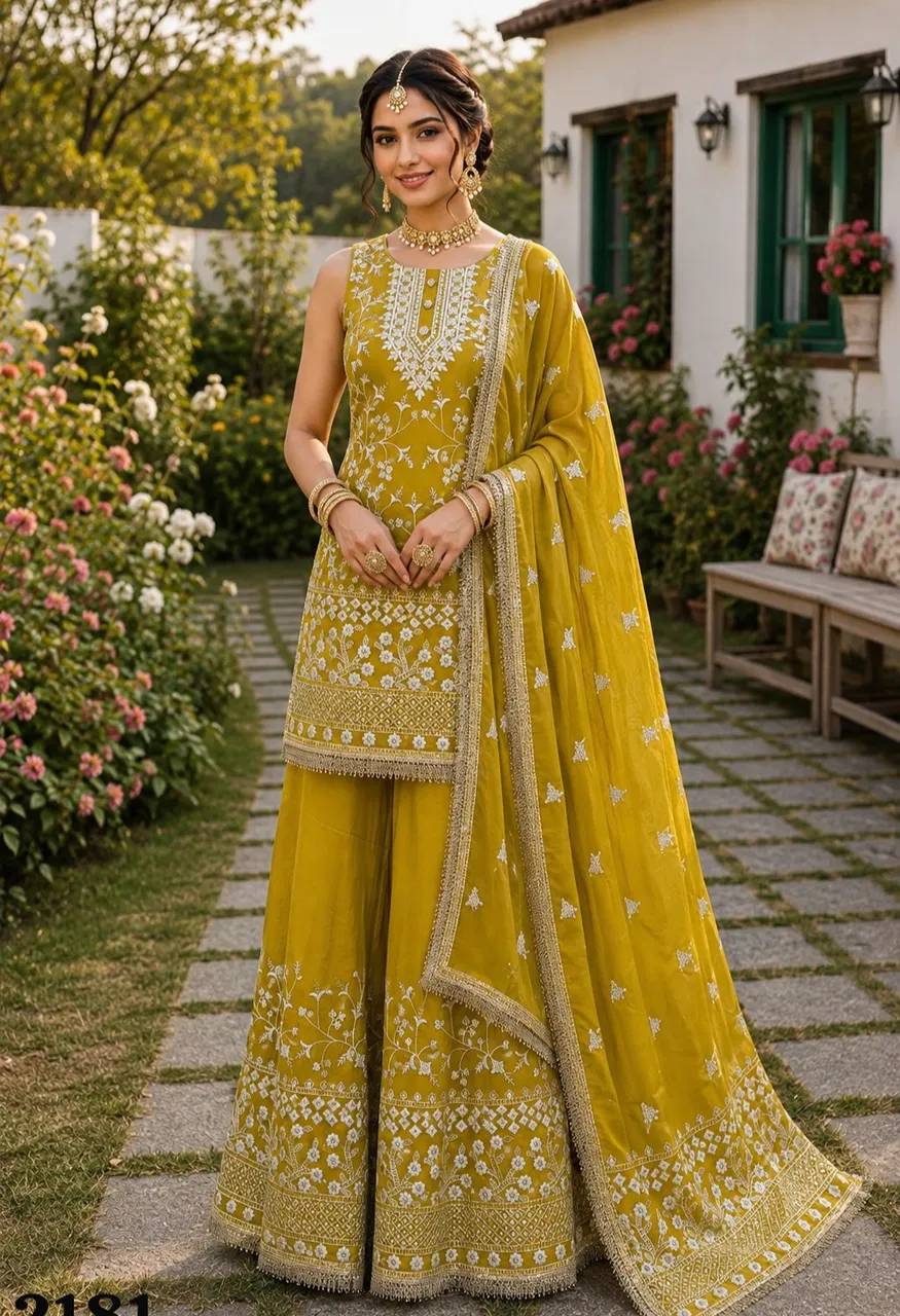 Vihanika Premium Georgette Embroidered 3 Piece Suit with Palazzo & Dupatta Set — Wholesale Kurtis, Mrudangi wholesale from Surat — Photo 3