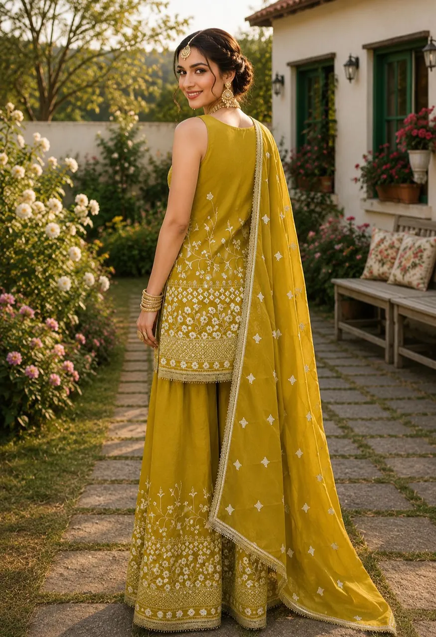Vihanika Premium Georgette Embroidered 3 Piece Suit with Palazzo & Dupatta Set — Wholesale Kurtis, Mrudangi wholesale from Surat — Photo 4