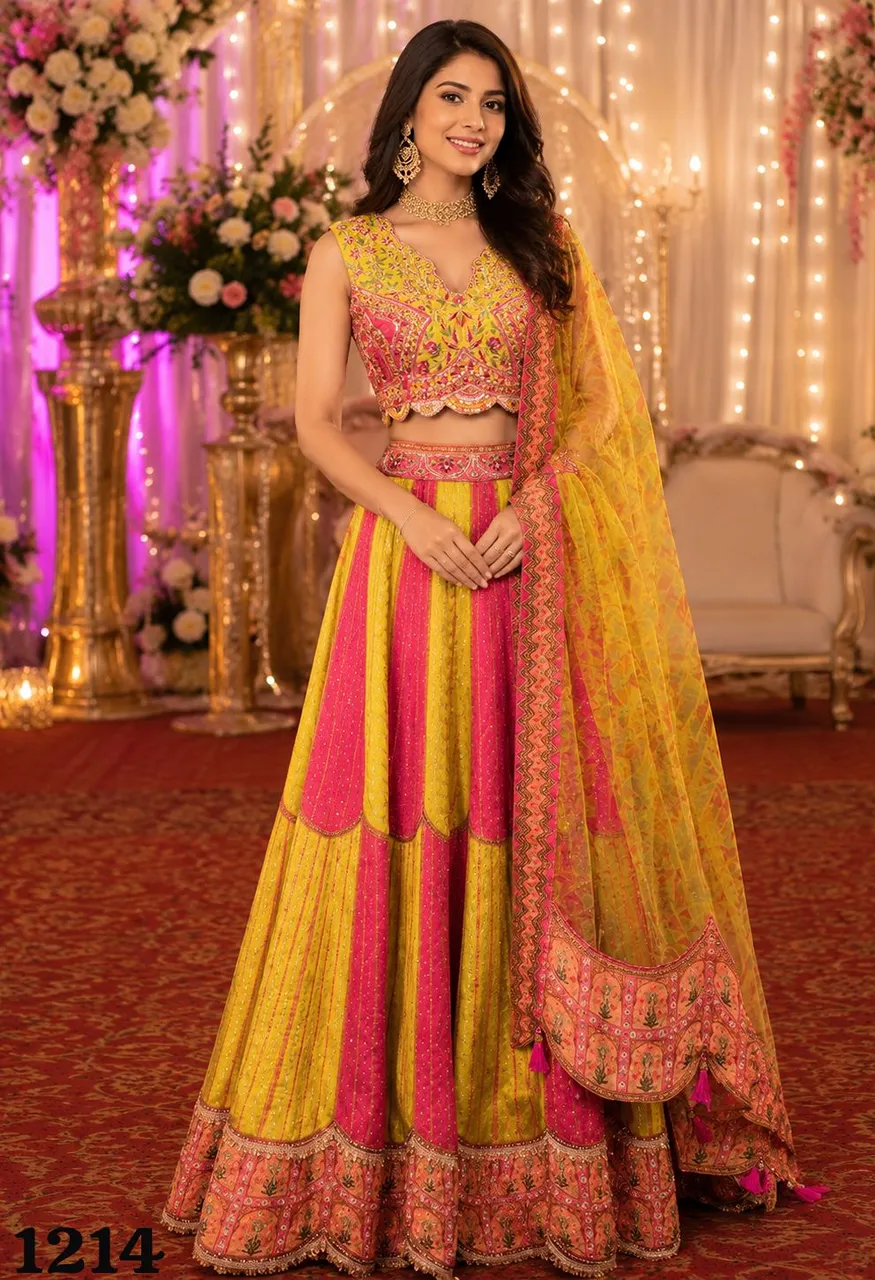 Mrudangi Takshvi Premium Tissue Gold 2 Piece Designer Suit Set — Wholesale Lehenga, Mrudangi wholesale from Surat — Photo 4