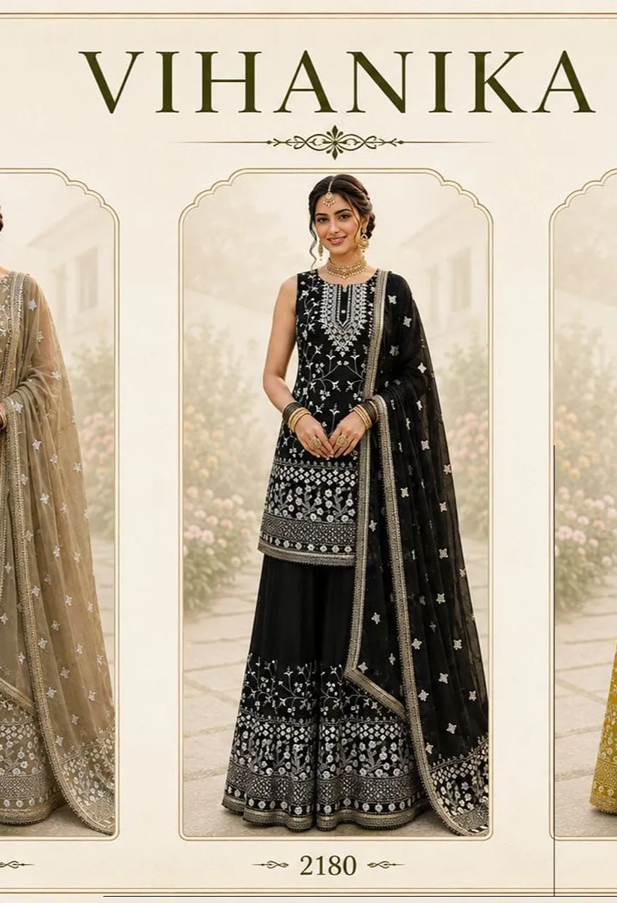 Vihanika Premium Georgette Embroidered 3 Piece Suit with Palazzo & Dupatta Set — Wholesale Kurtis, Mrudangi wholesale from Surat — Photo 5