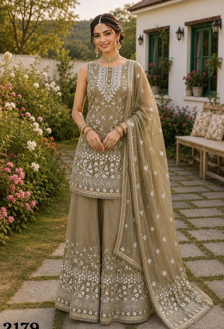 Vihanika Premium Georgette Embroidered 3 Piece Suit with Palazzo & Dupatta Set — Wholesale Kurtis, Mrudangi wholesale from Surat — Photo 8
