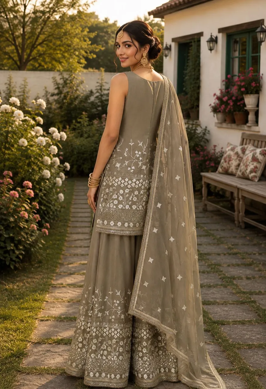 Vihanika Premium Georgette Embroidered 3 Piece Suit with Palazzo & Dupatta Set — Wholesale Kurtis, Mrudangi wholesale from Surat — Photo 9