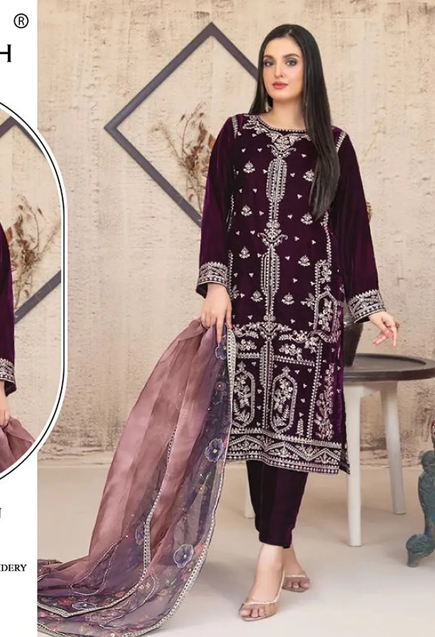 Mah E Rooh 4225 A To D Velvet Embroidered Salwar Kameez Collection — Wholesale Salwar Suits, Vardan Ethnic wholesale from Surat — view 3