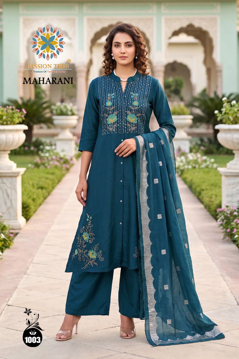 Maharani Vol 1 By Passion Tree Roman Silk Embroidered Kurti With Bottom Dupatta — Wholesale Kurtis, Passion Tree wholesale from Surat — Photo 7