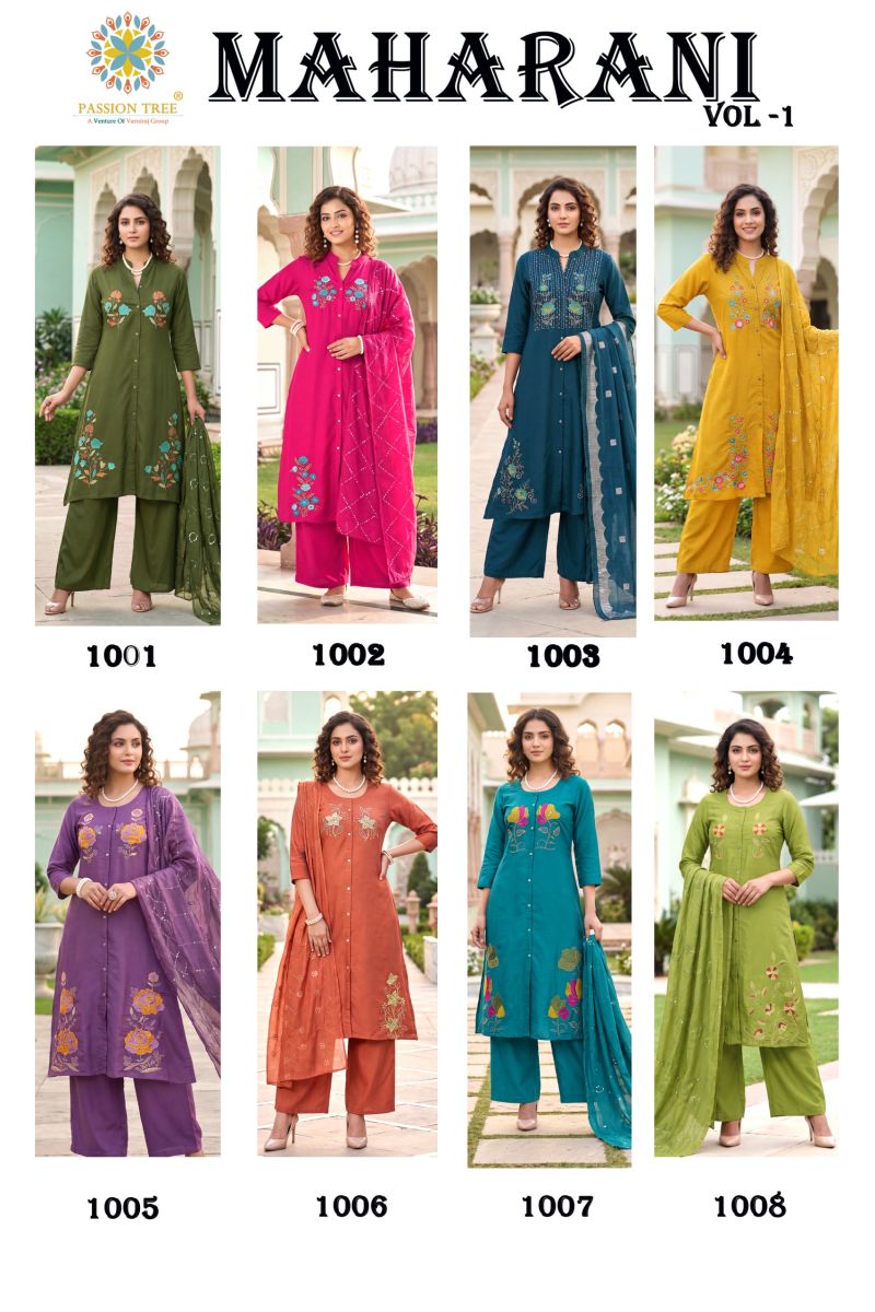 Maharani Vol 1 By Passion Tree Roman Silk Embroidered Kurti With Bottom Dupatta — Wholesale Kurtis, Passion Tree wholesale from Surat — Photo 9