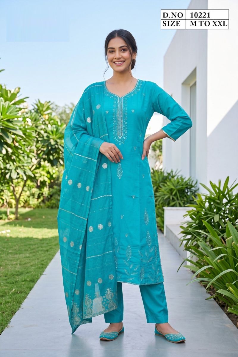 Medhika 10221 Roman Embroidered Kurti With Bottom Dupatta Catalog