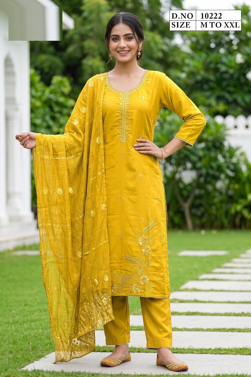 Medhika 10222 Roman Embroidered Kurti With Bottom Dupatta Collection — Wholesale Kurtis, Vardan Ethnic wholesale from Surat — Photo 2